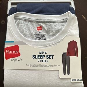 Hanes Men's Sleep Set - White and Blue